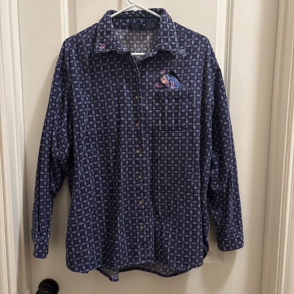 Disney Tops - Vintage Disney Pooh Eeyore Womens Long Sleeve Button Shirt Plaid Corduroy Large